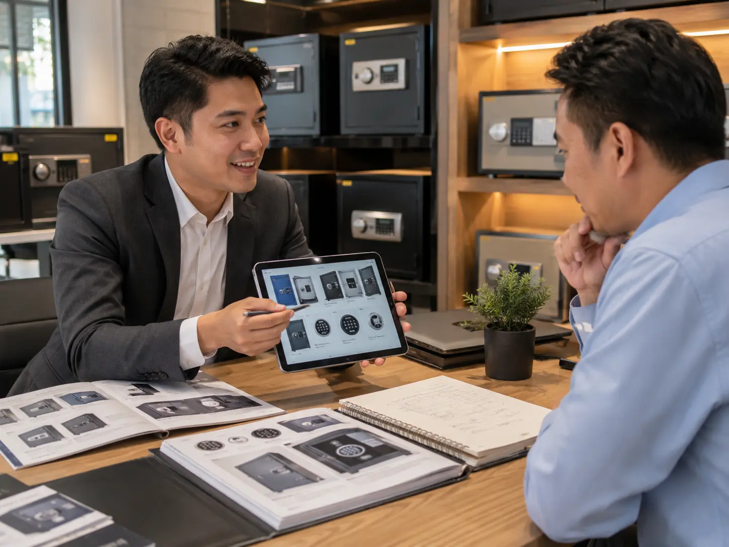 Owner memberikan rekomendasi model brankas dan sistem kunci kepada client