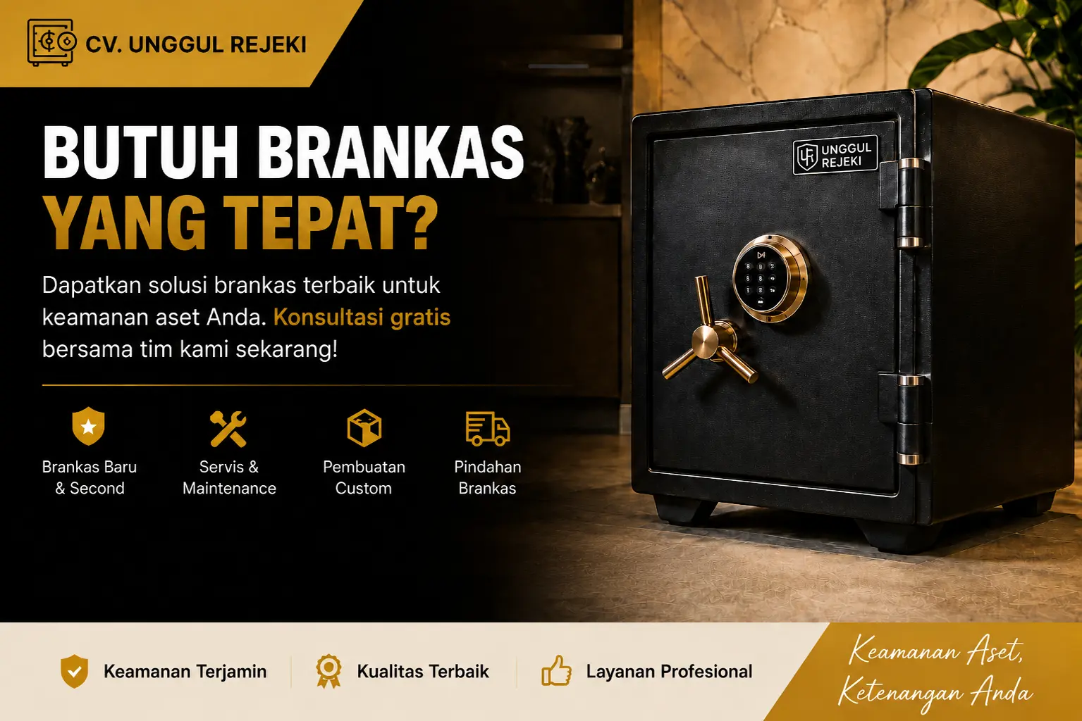 Poster promosi brankas CV Unggul Rejeki